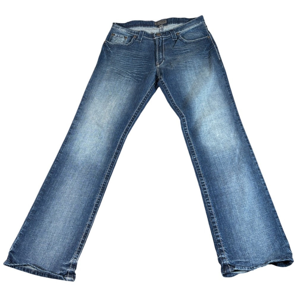 Decree Jeans Mens 33x32.5 Blue Denim Straight Leg Medium Wash Whiskers Detail